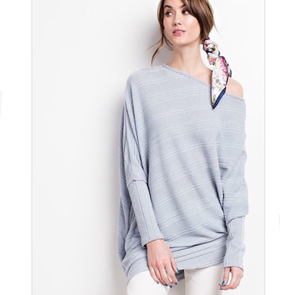 Tops - LAST 2! Blue rib knit asymmetrical top